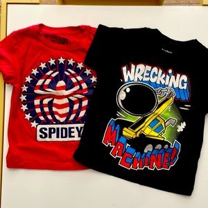 Two 3T short sleeve tops - MARVEL‎ SPIDER MAN / GARANIMALS WRECKING MACHINE 3T